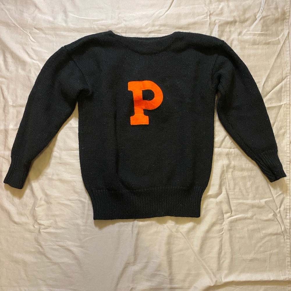 Princeton Varsity Club Black Sweater with Orange Letter Size Small